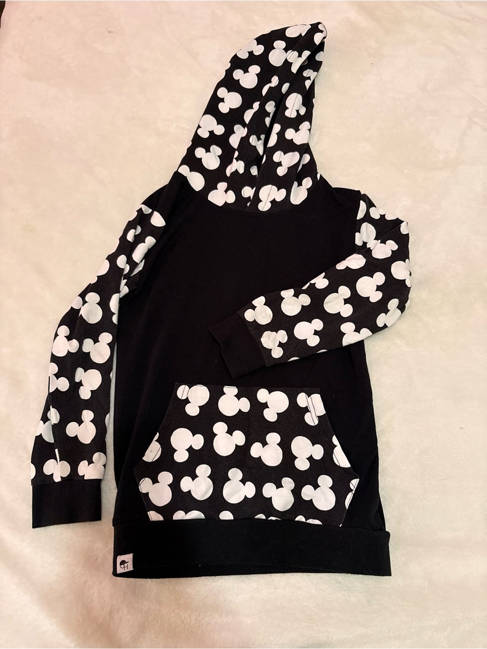 George Hats Black Hoodie Top with Mickey Character Print